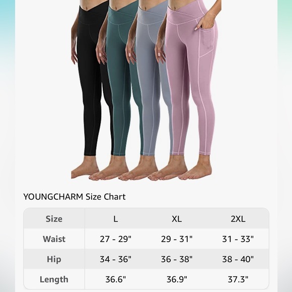 Young Charm, 4 Pack Yoga Pants/Leggings with Pockets, High Waist, Size XL - Picture 6 of 13